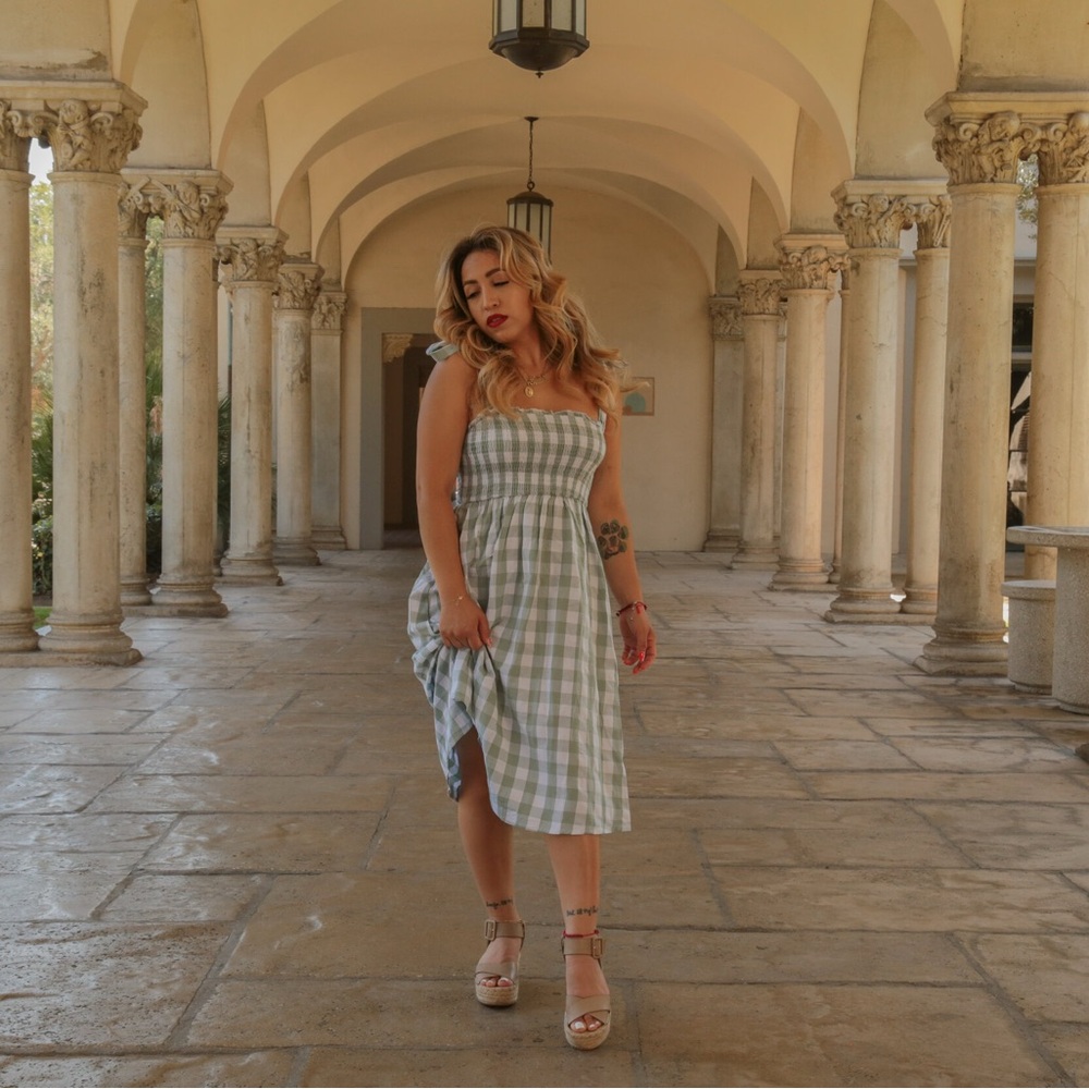 Gingham Green Dress with Tie Straps